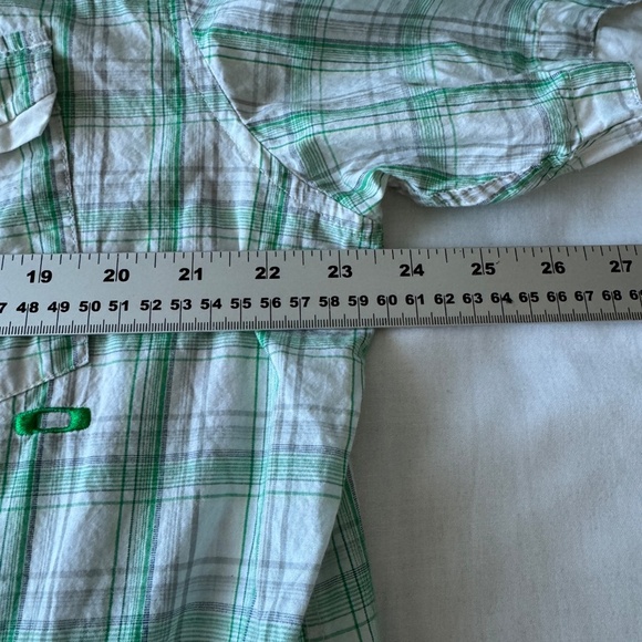 Oakley Men's XL Plaid Short Sleeve Cotton Shirt Button Up Green/White Beach Dad‎ - Picture 12 of 15